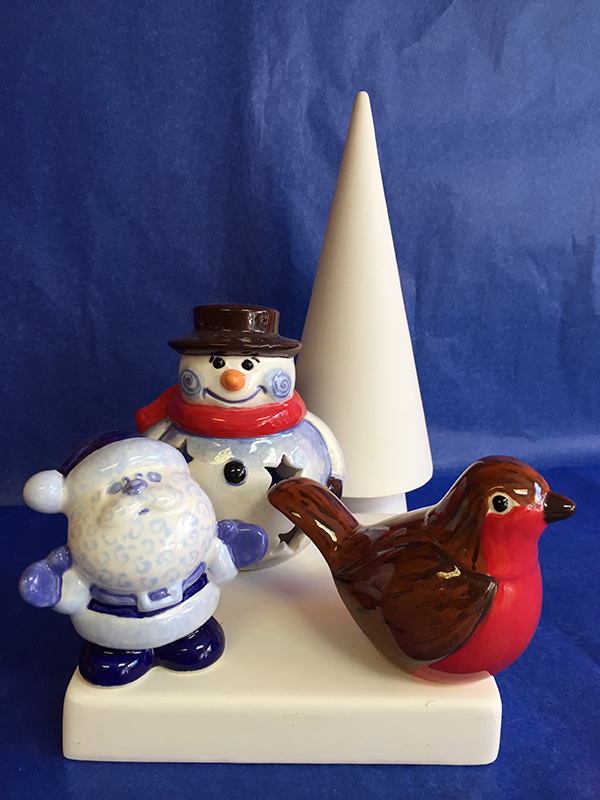 Splash of Colour snowman, Father Christmas and Robin